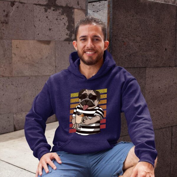 Linocasa– Pug Dog Drinking Coffee Hoodie - Image 4