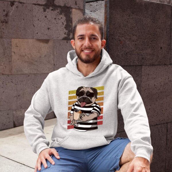 Linocasa– Pug Dog Drinking Coffee Hoodie - Image 5