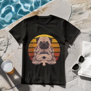 Linocasa– Retro Yoga Dog Pug Sunset T-Shirt