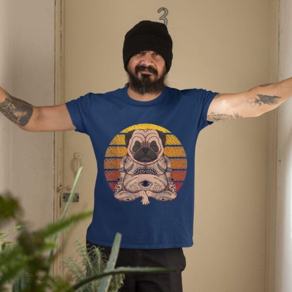 Linocasa– Retro Yoga Dog Pug Sunset T-Shirt - Image 4