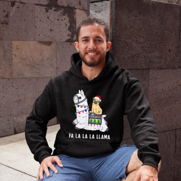 Linocasa– Pug Riding Llama Christmas Hoodie - Image 3