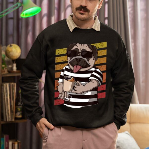 Linocasa– Pug Dog Drinking Coffee Sweatshirt - Image 3