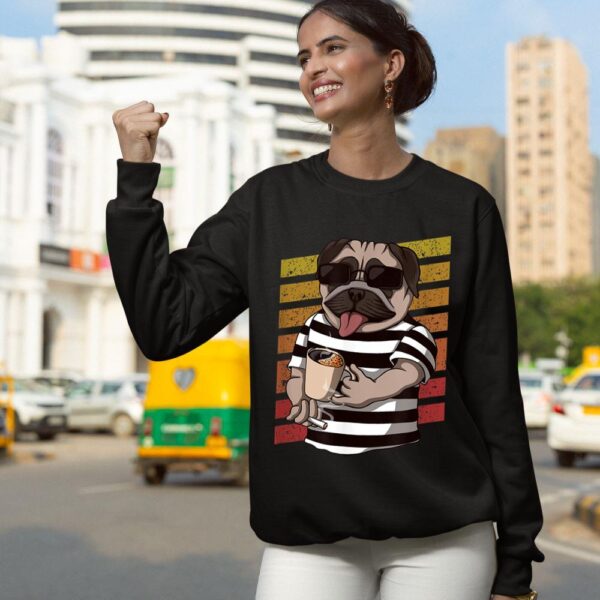 Linocasa– Pug Dog Drinking Coffee Sweatshirt - Image 6