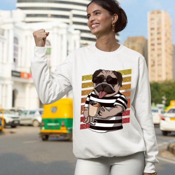 Linocasa– Pug Dog Drinking Coffee Sweatshirt - Image 8