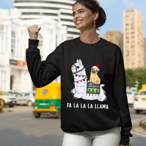 Linocasa– Pug Riding Llama Christmas Sweatshirt - Image 6