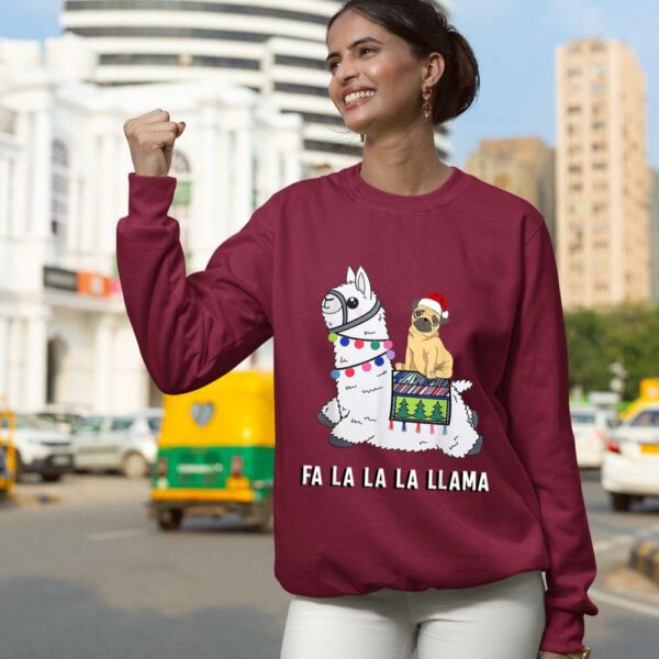 Linocasa– Pug Riding Llama Christmas Sweatshirt - Image 7