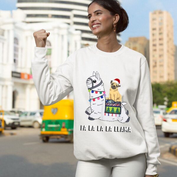 Linocasa– Pug Riding Llama Christmas Sweatshirt - Image 8
