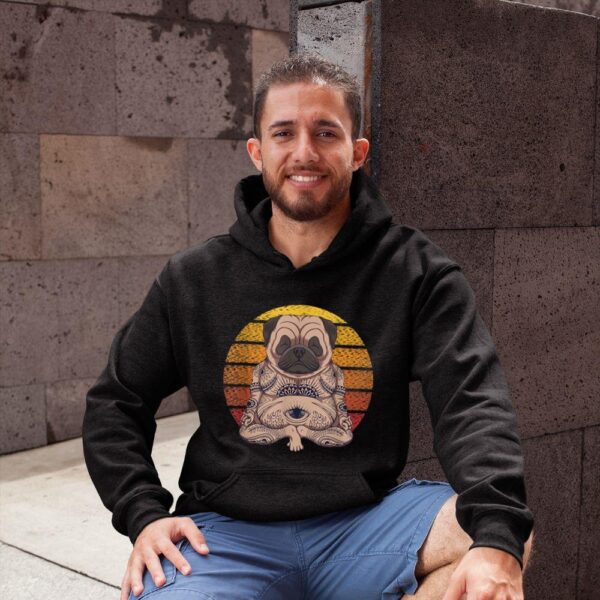 Linocasa– Retro Yoga Dog Pug Sunset Hoodie - Image 3