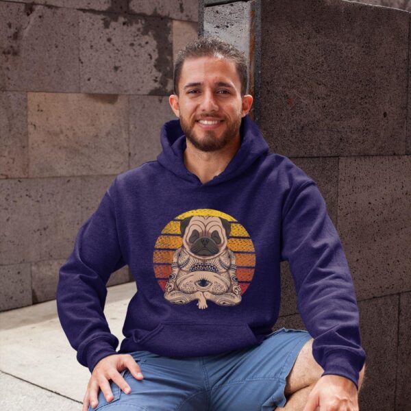Linocasa– Retro Yoga Dog Pug Sunset Hoodie - Image 4