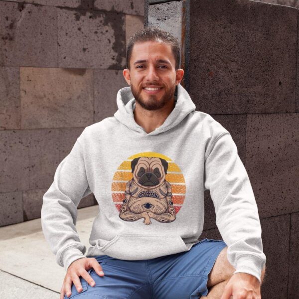 Linocasa– Retro Yoga Dog Pug Sunset Hoodie - Image 5