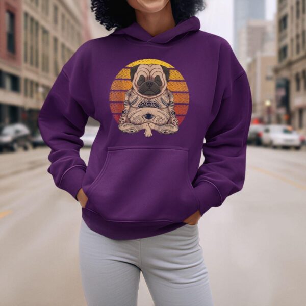 Linocasa– Retro Yoga Dog Pug Sunset Hoodie - Image 7